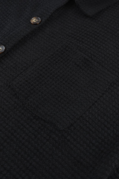 Cali Chic Black Waffle Knit Button Up Casual Shirt