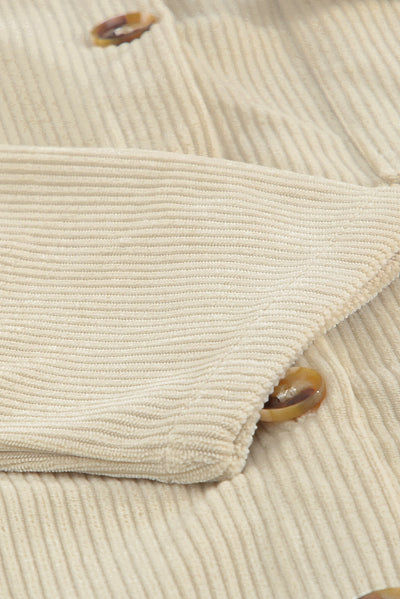 Cali Chic Beige Pocketed Button Ribbed Textured Shacket