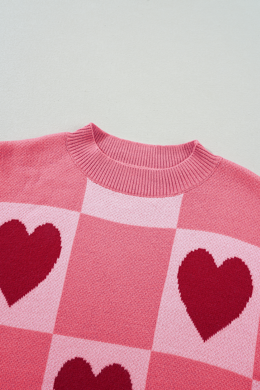 Pink Plus Size Love Heart Block Mock Neck Lantern Sleeve Valentine Sweater - Cali Chic