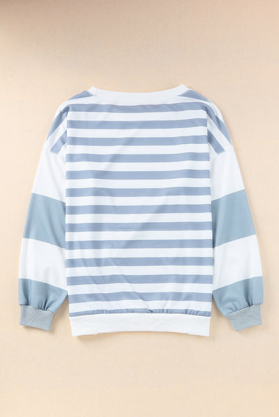 Cali Chic Stripe Drop Shoulder Striped Pullover Sweatshirt