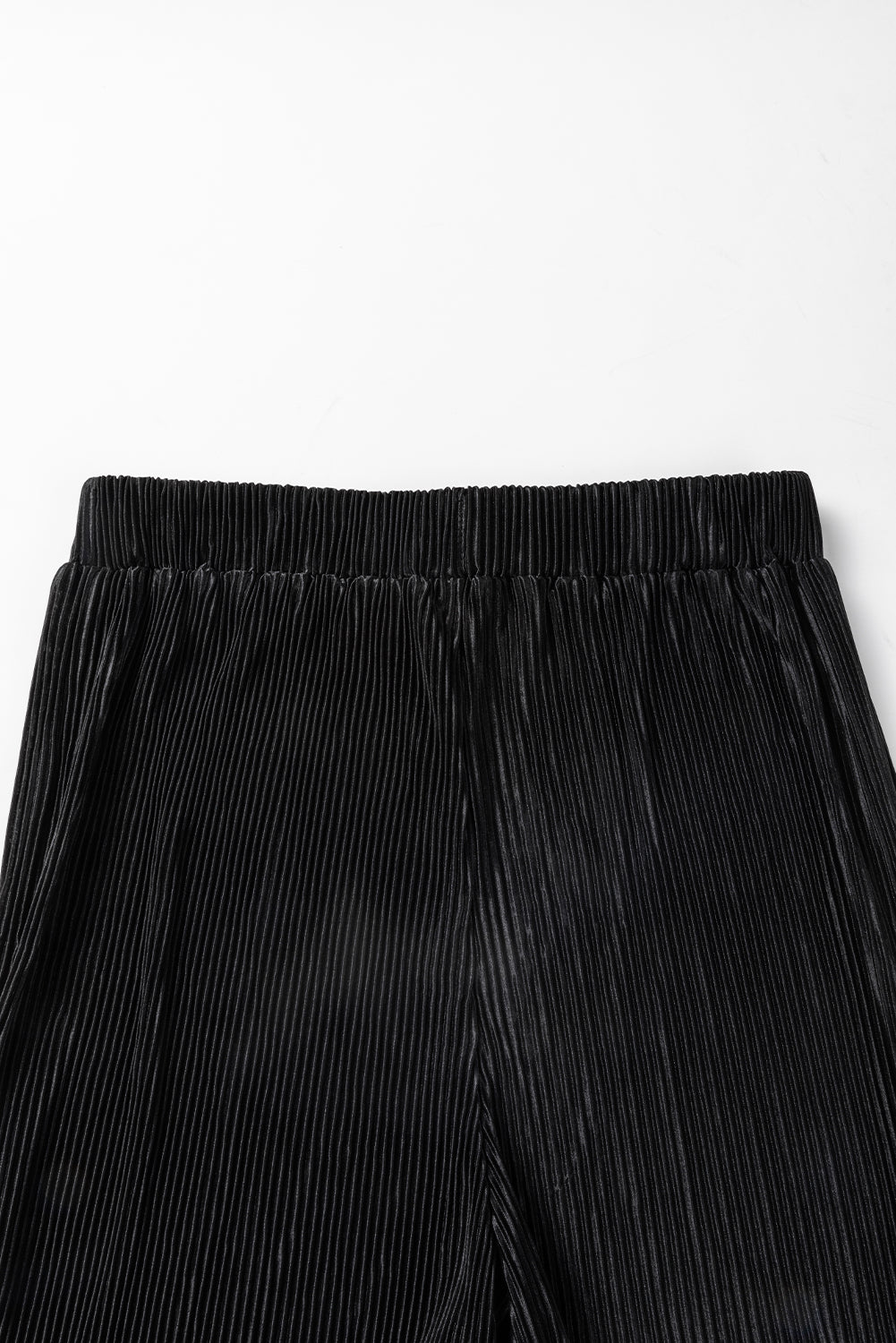 Black Corded Cropped Pullover and Wide Leg Pants Set
