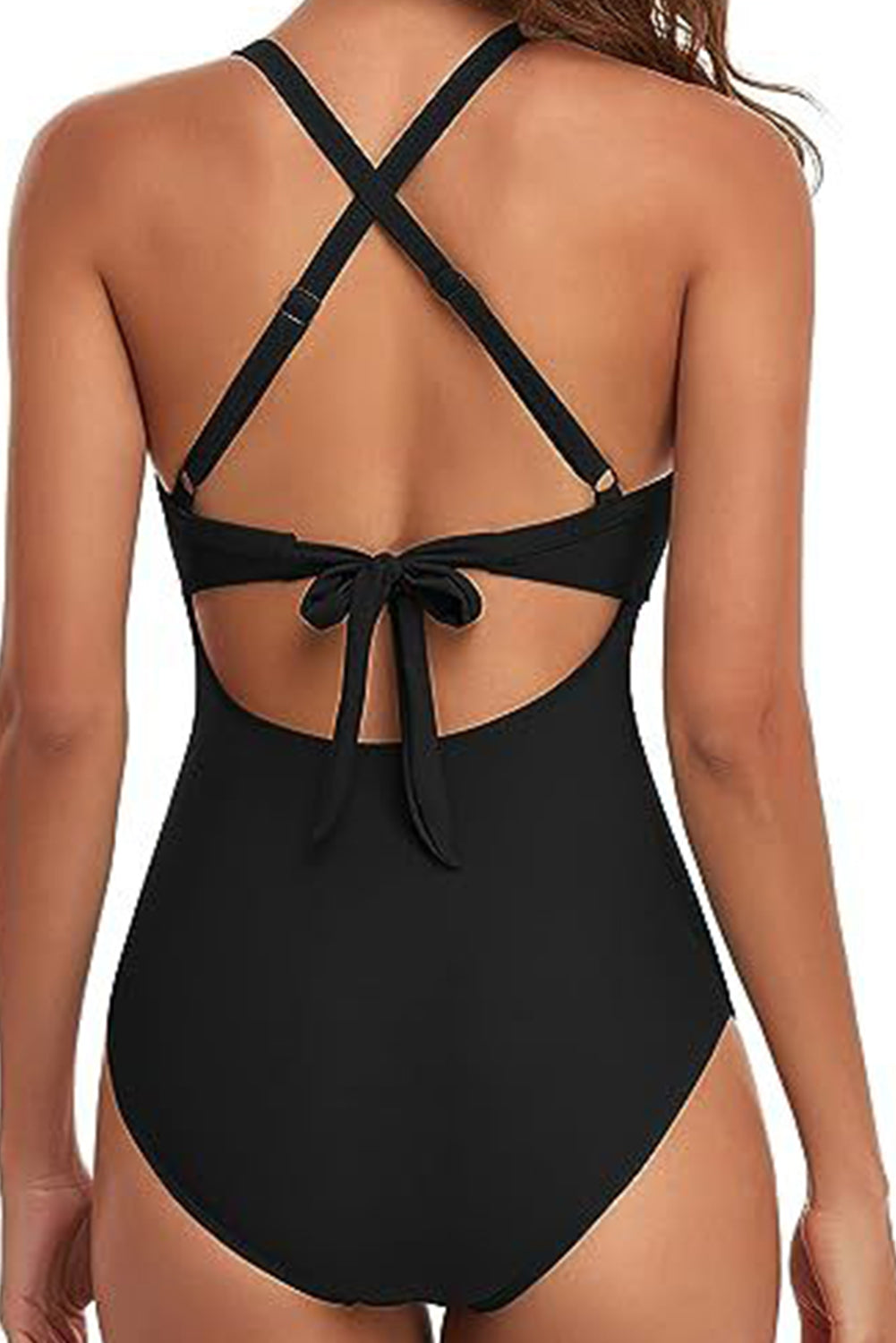 Cali Chic Women Swimsuit Black 2-tone Crossed Cutout Backless Monokini - Cali Chic