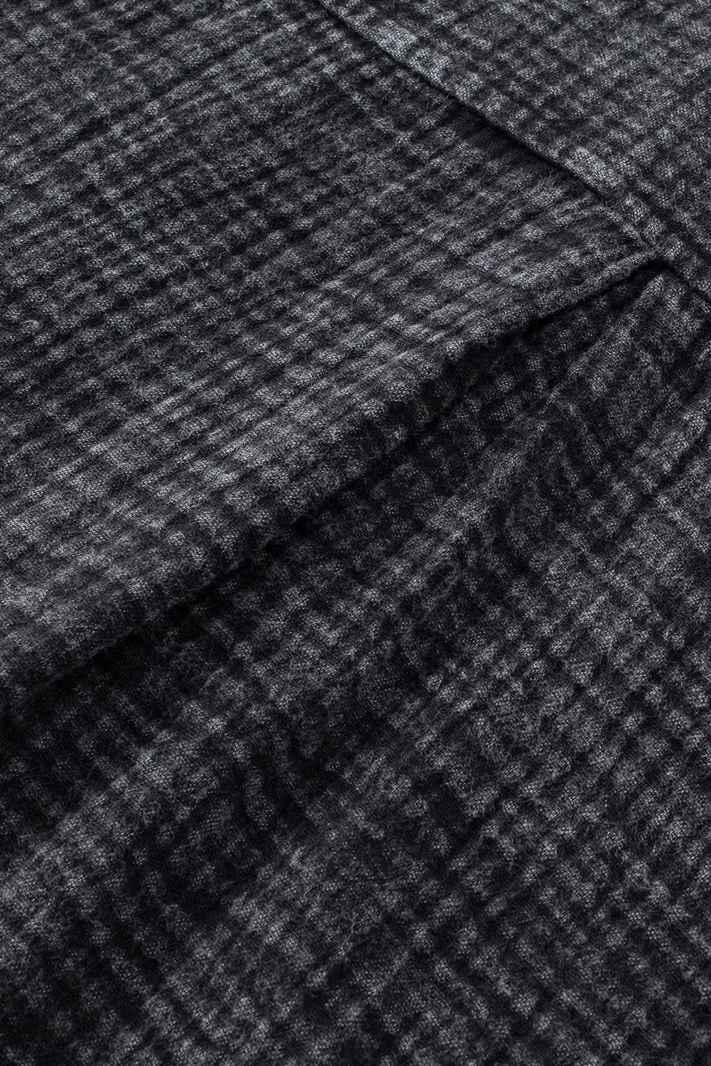 Black Mineral Wash Crinkle Textured Chest Pockets Shirt