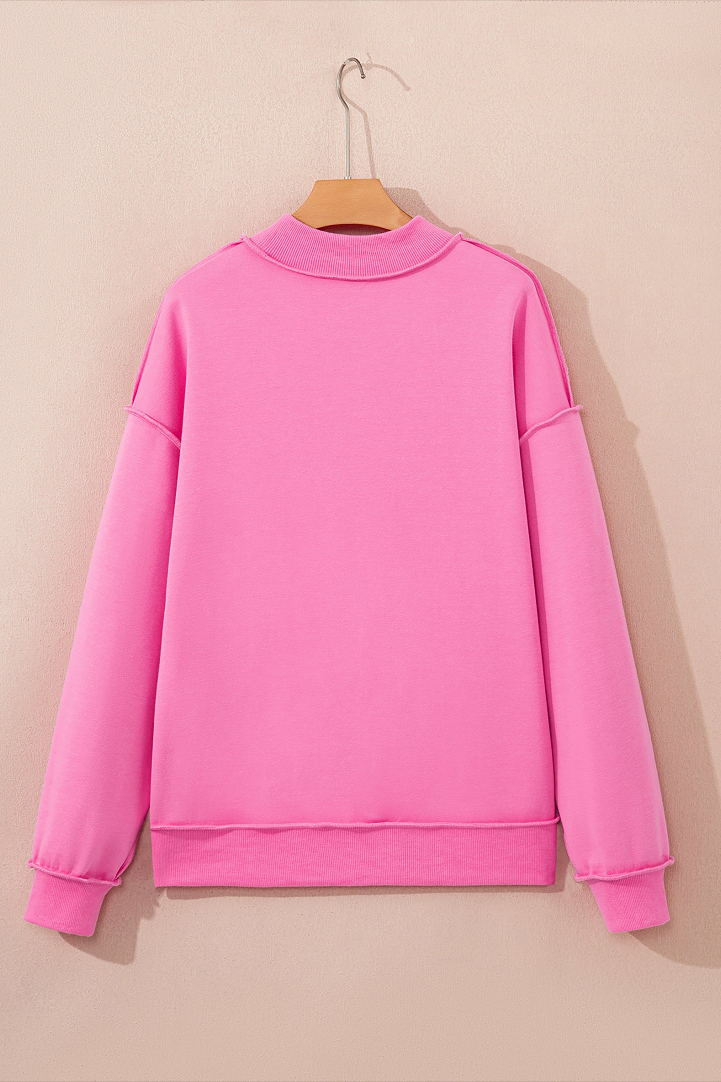 Cali Chic Women Sweatshirt Bright Pink Oversize Drop Shoulder Reversible Mock Neck Sweatshirt - Cali Chic