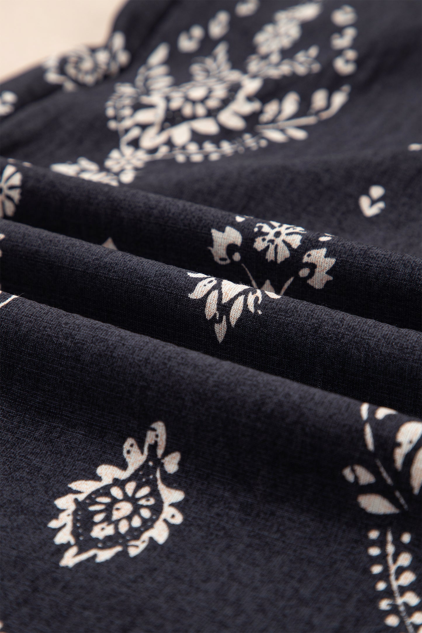 Cali Chic Women Jumpsuit Black Spaghetti Straps Elastic Waist Loose Ethnic Print Jumpsuit