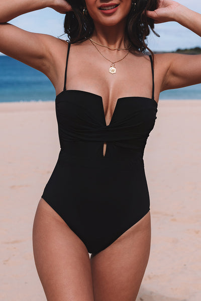 Black Twist Front Cut Out One-piece Swimsuit