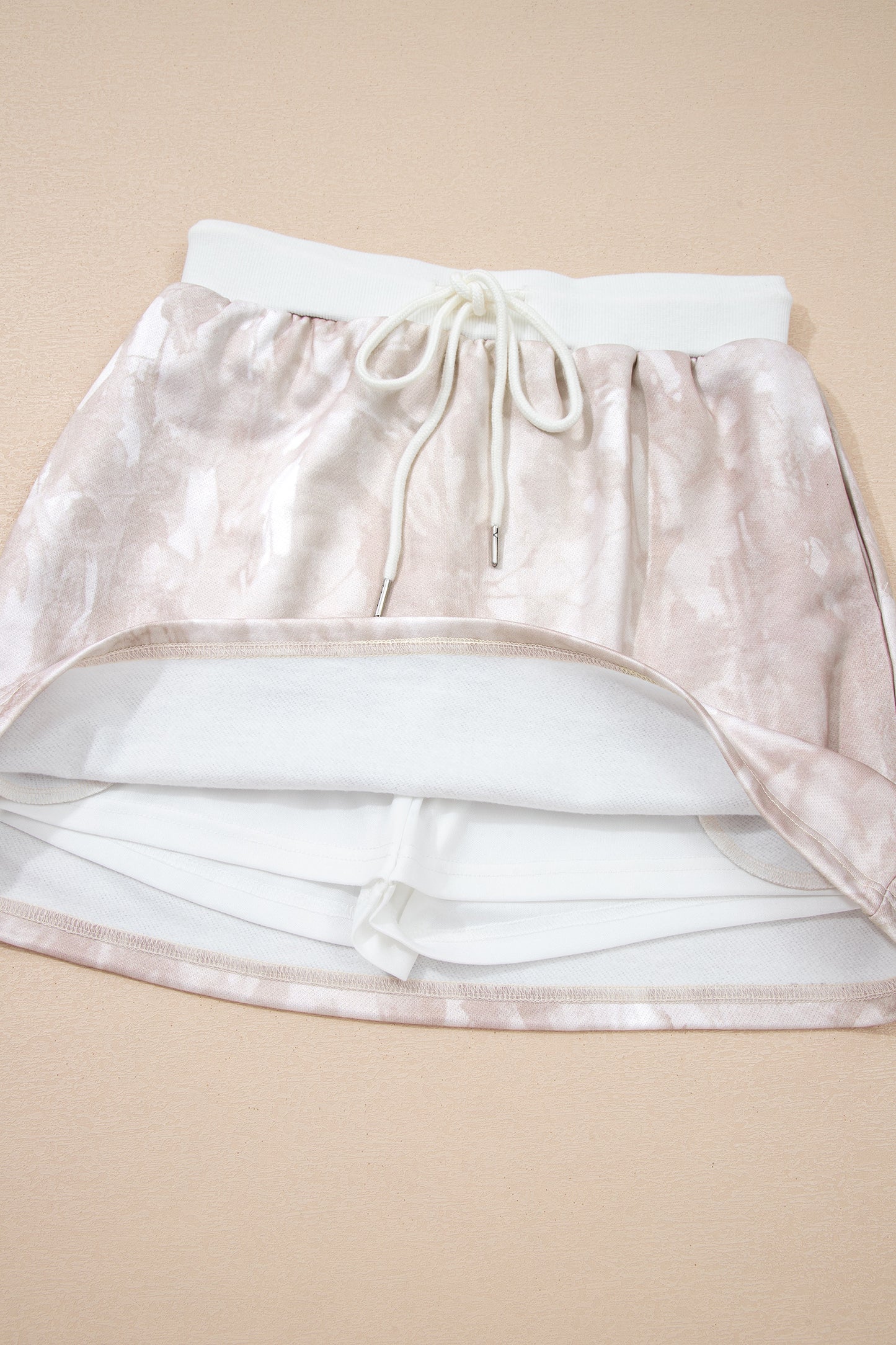 Cali Chic Women Mini Skort White Abstract Woodland Print Balloon Sleeve Pullover Drawstring Mini Skort Set - Cali Chic