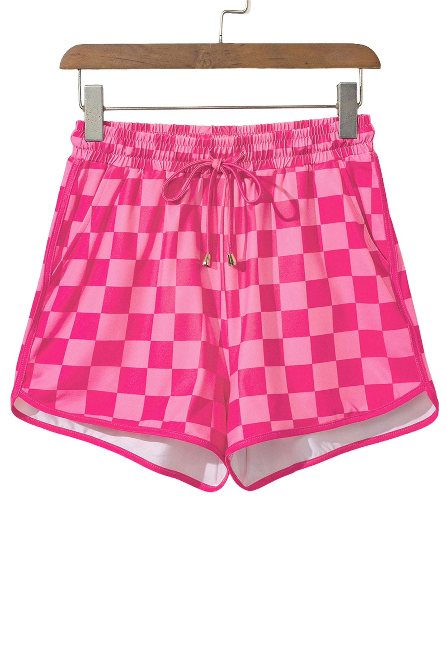 Cali Chic Women Shorts Rose Checkered Drawstring Elastic Waist Casual Short