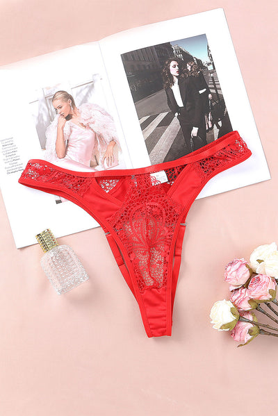 Cali Chic Women's Lingerie Celebrity Red Adjustable Straps Hollow-out Lace Panty