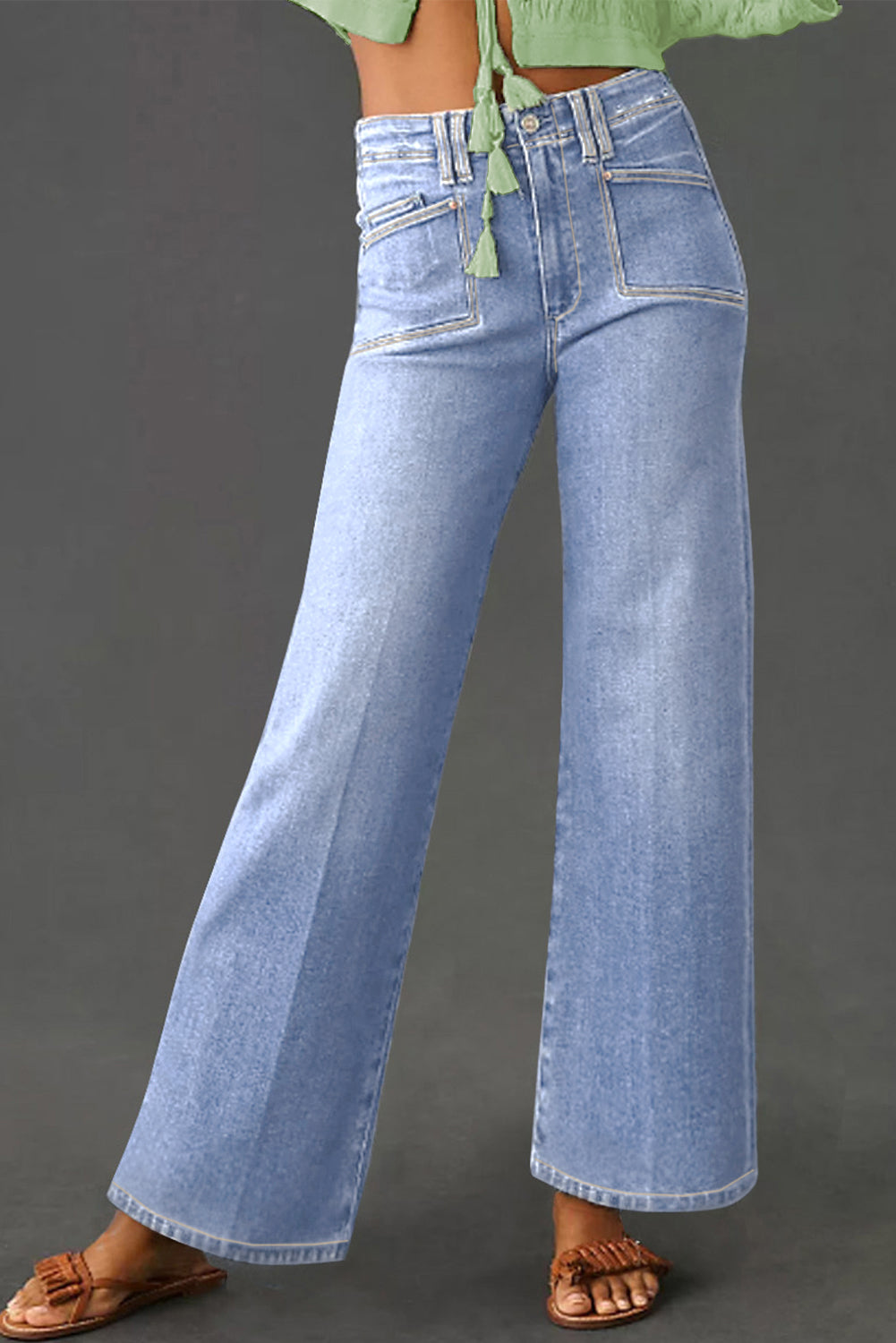 Cali Chic Women Pants Beau Blue Loose Straight Leg Cropped High Waist Jeans - Cali Chic