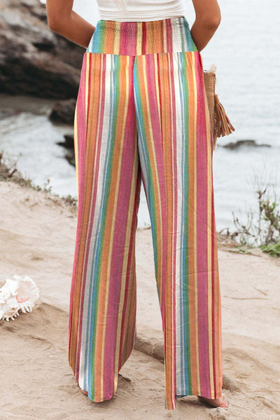 Cali Chic Multicolor Striped Smocked High Waist Wide Leg Pants
