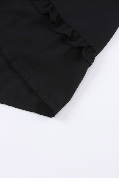 Black Ruffled 3/4 Sleeve V Neck Babydoll Mini Dress