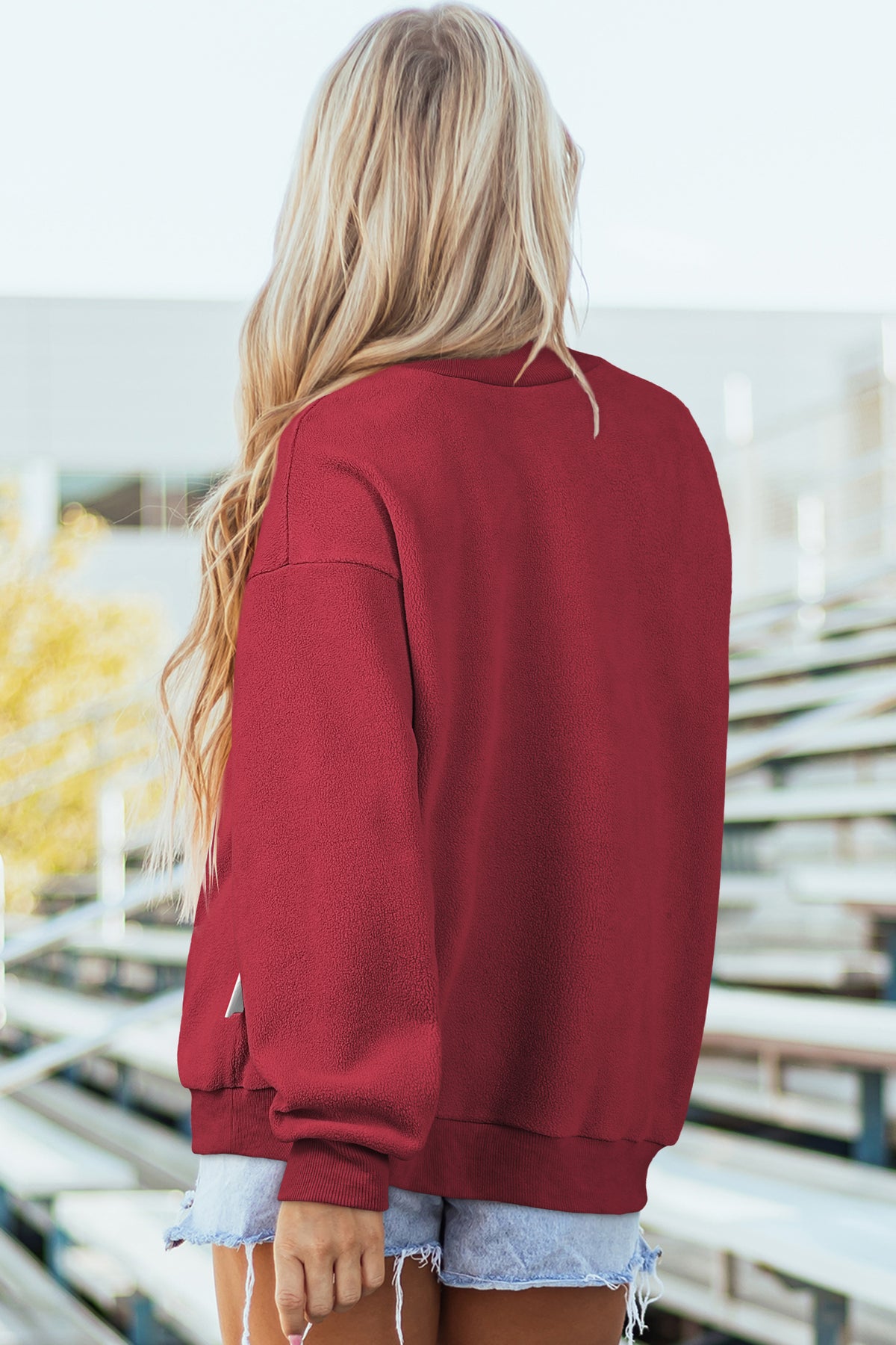 Cali Chic Women's Sweatshirt Oversized Drop Shoulder Reversible Mock Neck Sweatshirt