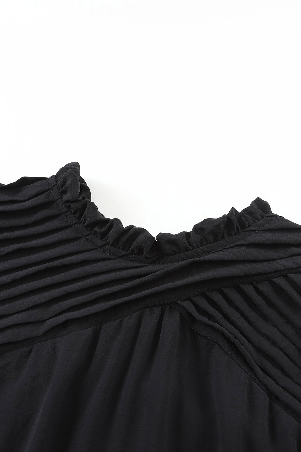 Black Ruffle Flutter Sleeve Pleated Tiered Mini Dress