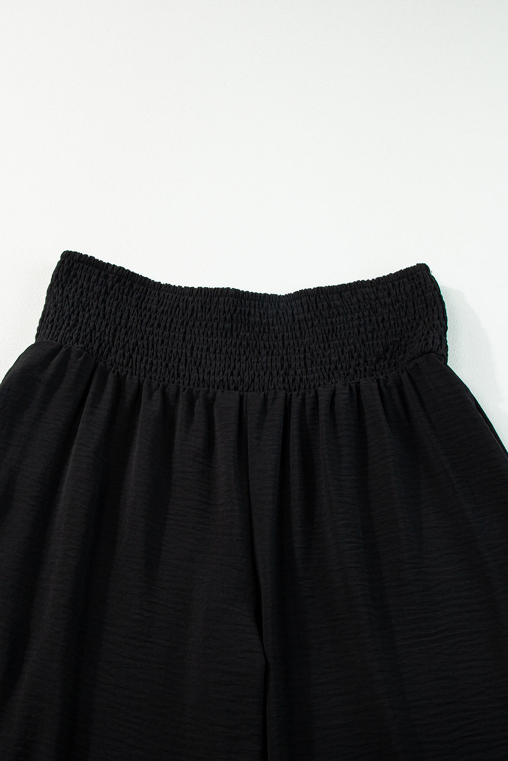 Black Shirred High Waist Plus Size Wide Leg Pants