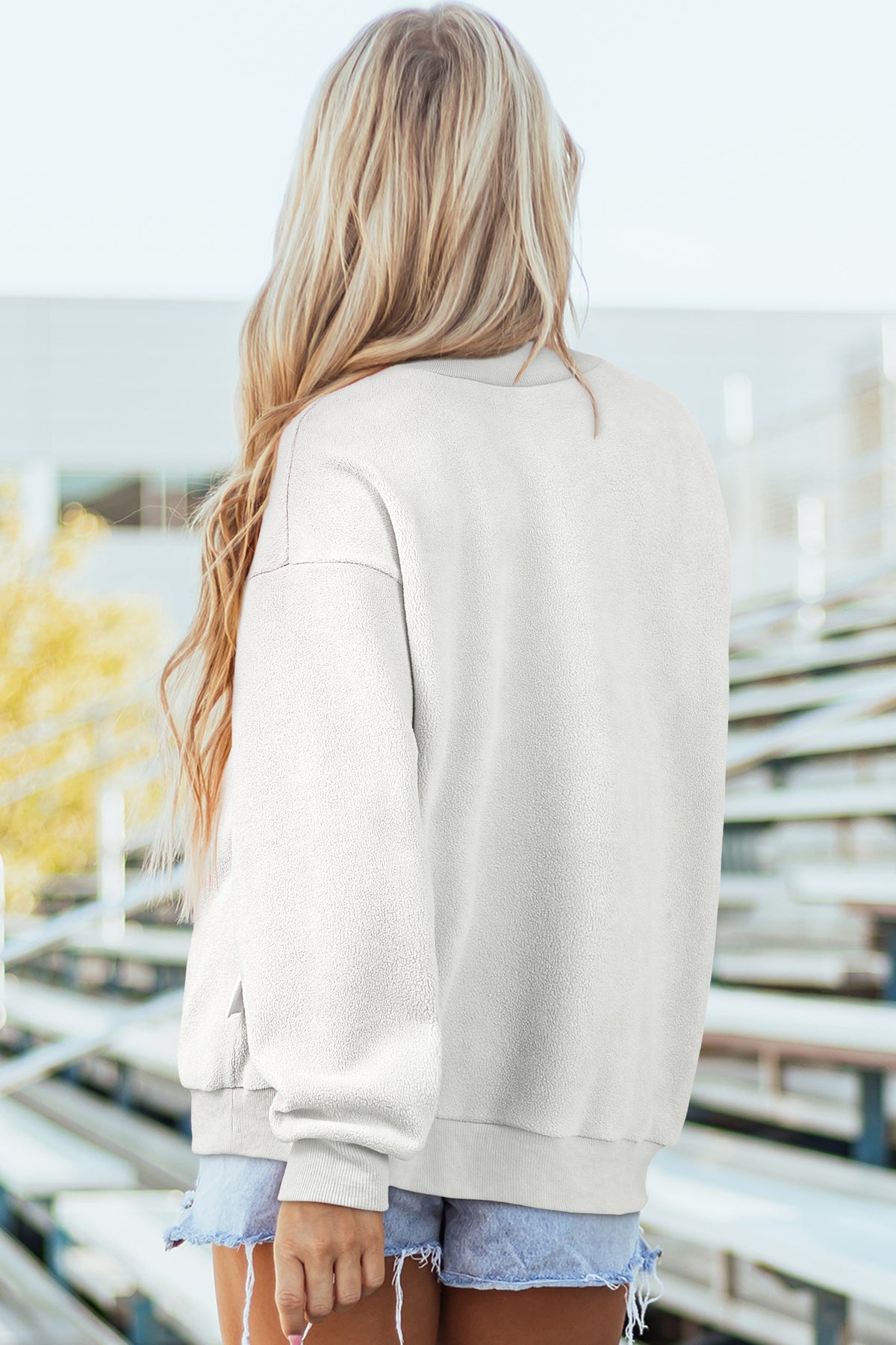 Cali Chic Women's Sweatshirt Oversized Drop Shoulder Reversible Mock Neck Sweatshirt