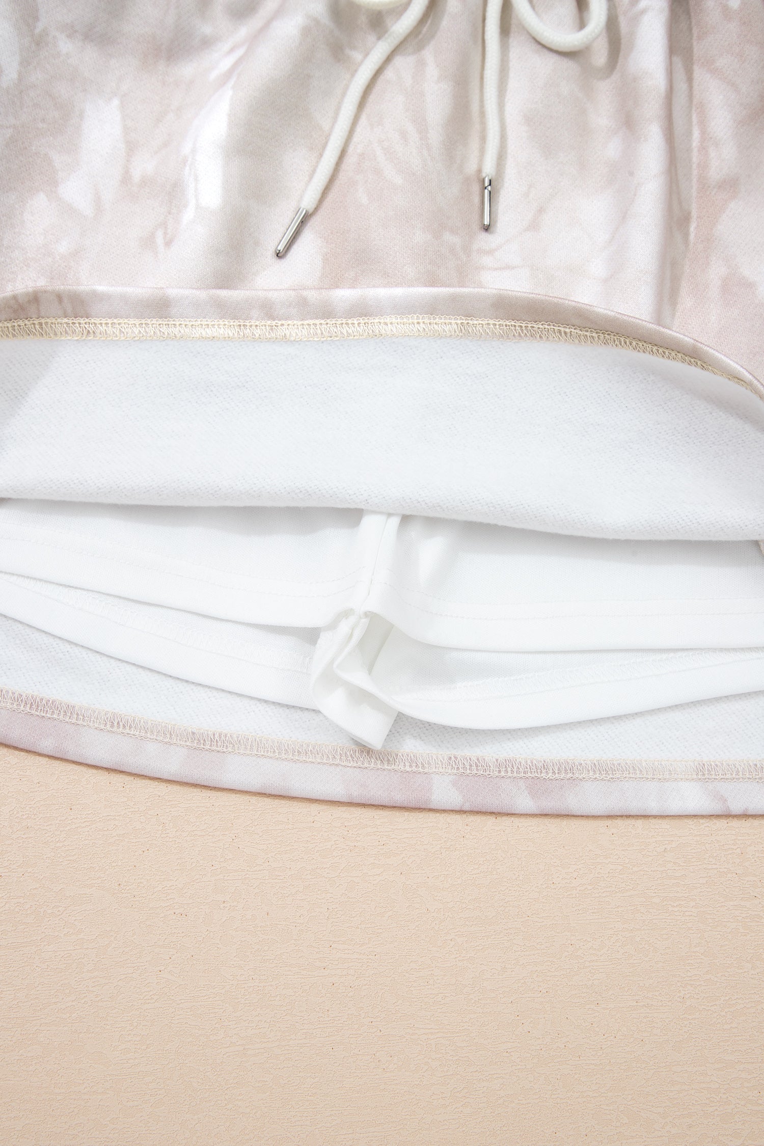 Cali Chic Women Mini Skort White Abstract Woodland Print Balloon Sleeve Pullover Drawstring Mini Skort Set - Cali Chic