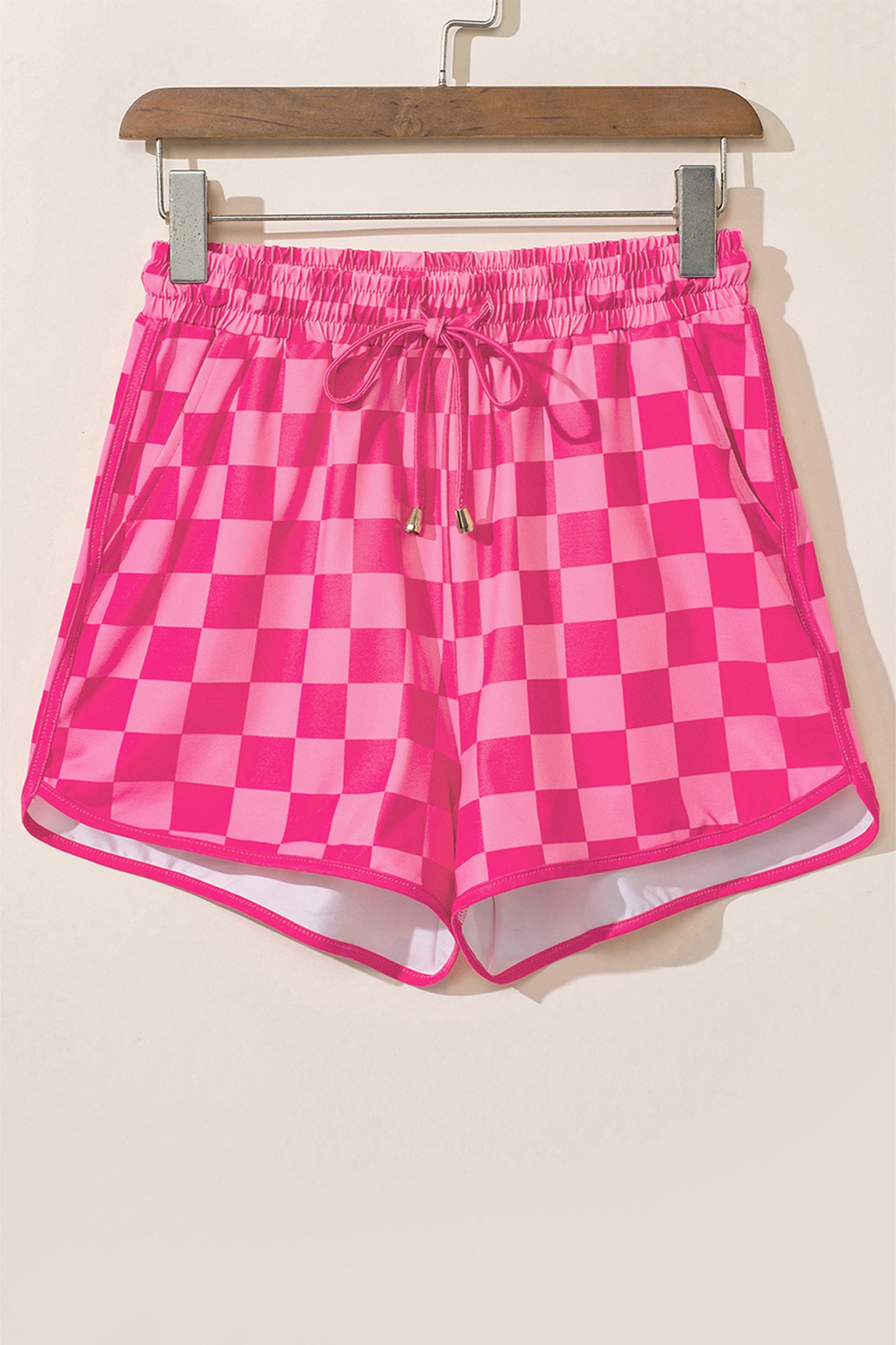 Cali Chic Women Shorts Rose Checkered Drawstring Elastic Waist Casual Short