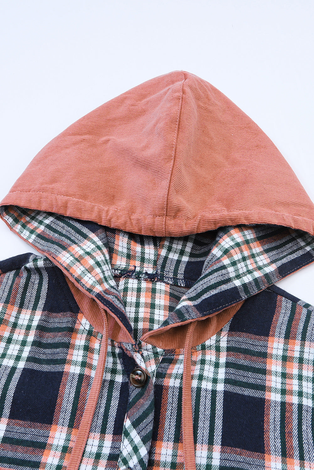 Cali Chic Pink Contrast Hooded Drawstring Plaid Shacket