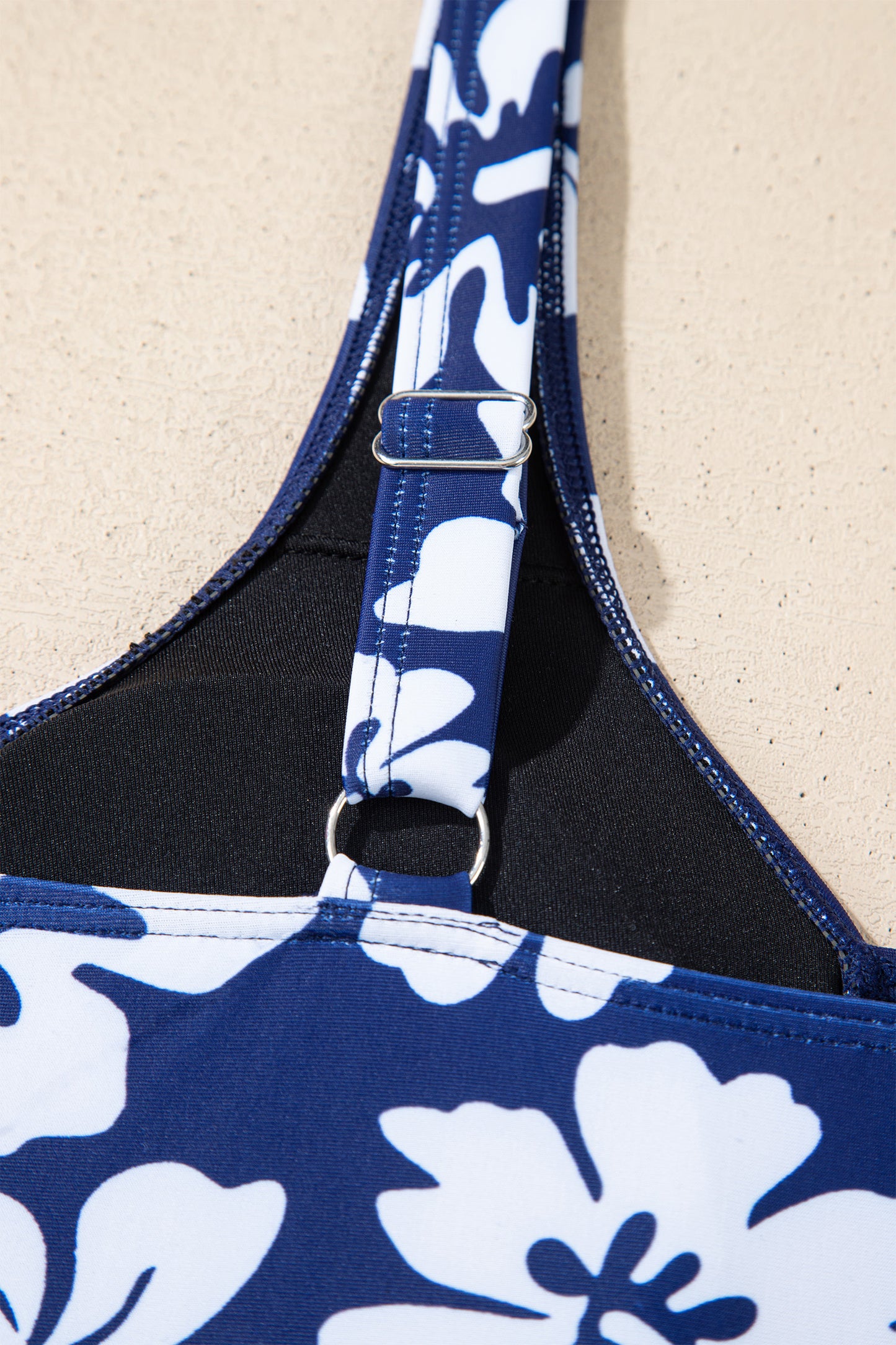 Cali Chic Women Swimsuit Blue Floral Print Patchwork Bow Knot Detail Sleeveless Swim Dress - Cali Chic