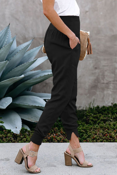 Cali Chic Black Pocketed Casual Joggers