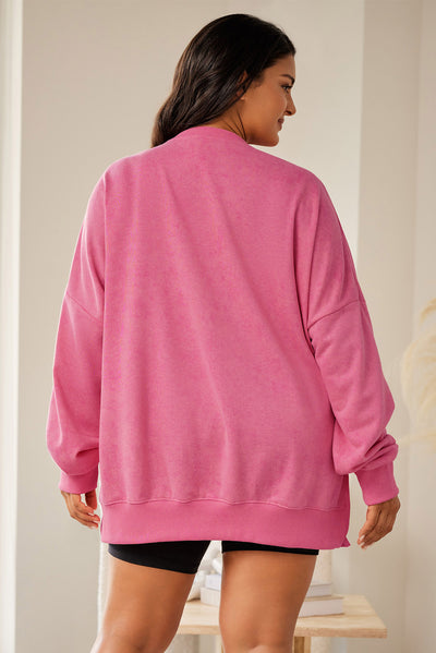 Cali Chic Pink Drop Shoulder Ribbed Trim Plus Size Sweatshirt