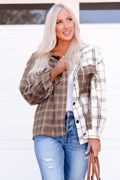 Cali Chic Brown Mixed Plaid Soft Oversized Shirt