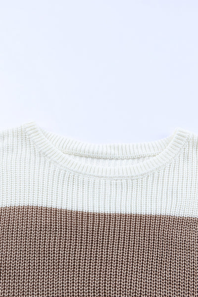 Cali Chic Color Block Knitted O-neck Pullover Sweater
