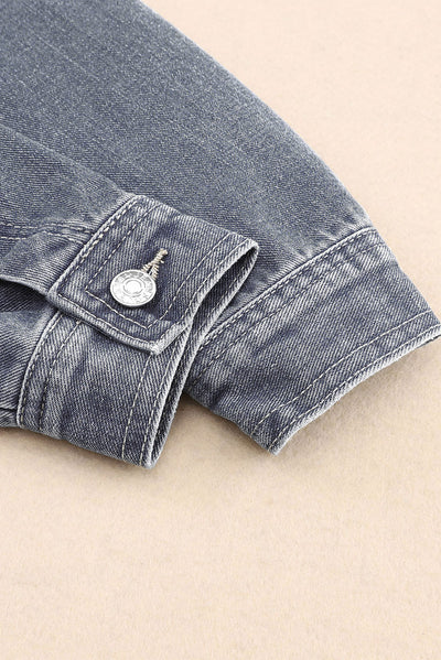 Gray Chest Pockets Drop Shoulder Loose Denim Jacket