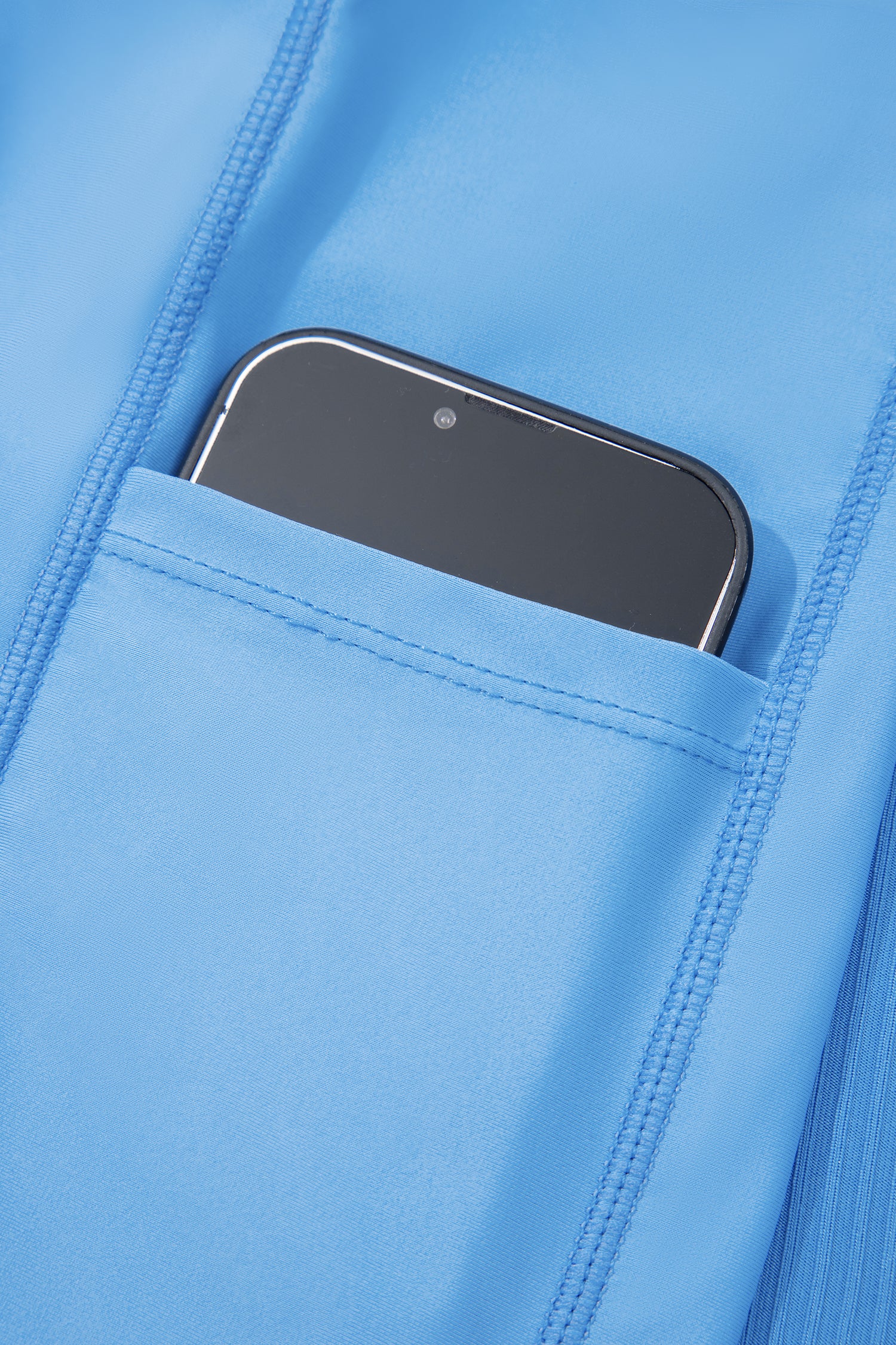Dusk blue color block ribbed swim dress for women by Dear-Lover, featuring pocket details and lined fabric for comfortable swimwear.