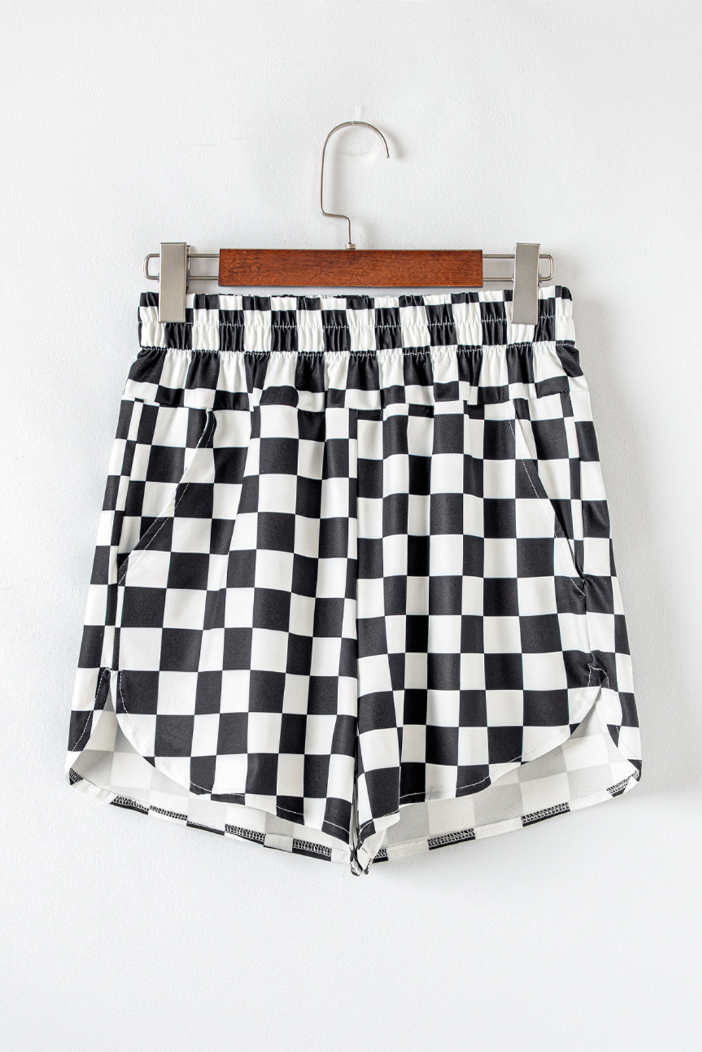 Cali Chic Women Swimsuit Black Checkered Print High Waist Casual Shorts - Cali Chic