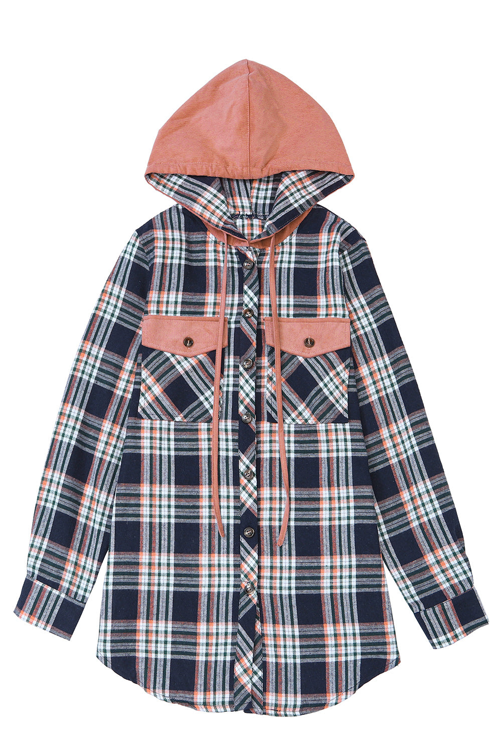 Cali Chic Pink Contrast Hooded Drawstring Plaid Shacket