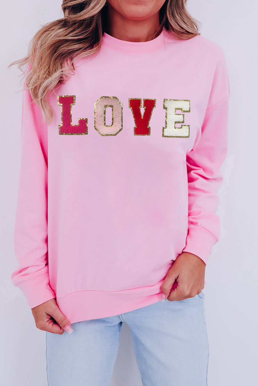 Pink Valentine LOVE Chenille Embroidered Sweatshirt - Cali Chic