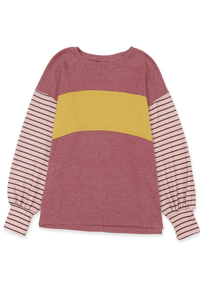 Cali Chic Red Colorblock Striped Bishop Sleeve Top