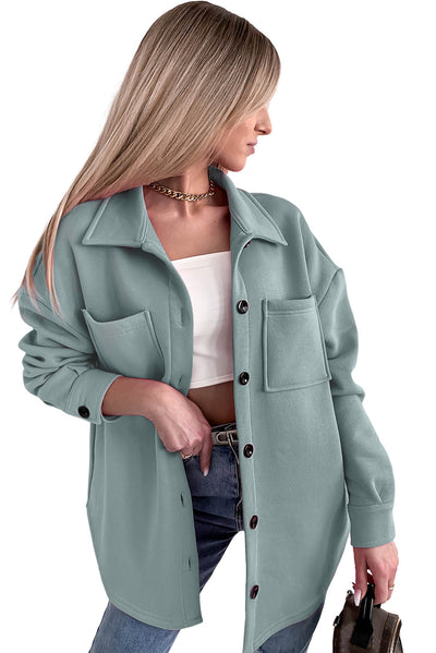 Solid Color Pocketed Button up Long Sleeve Shacket