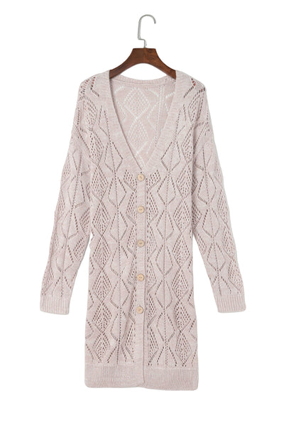 Cali Chic Khaki Hollow-out Openwork Knit Cardigan