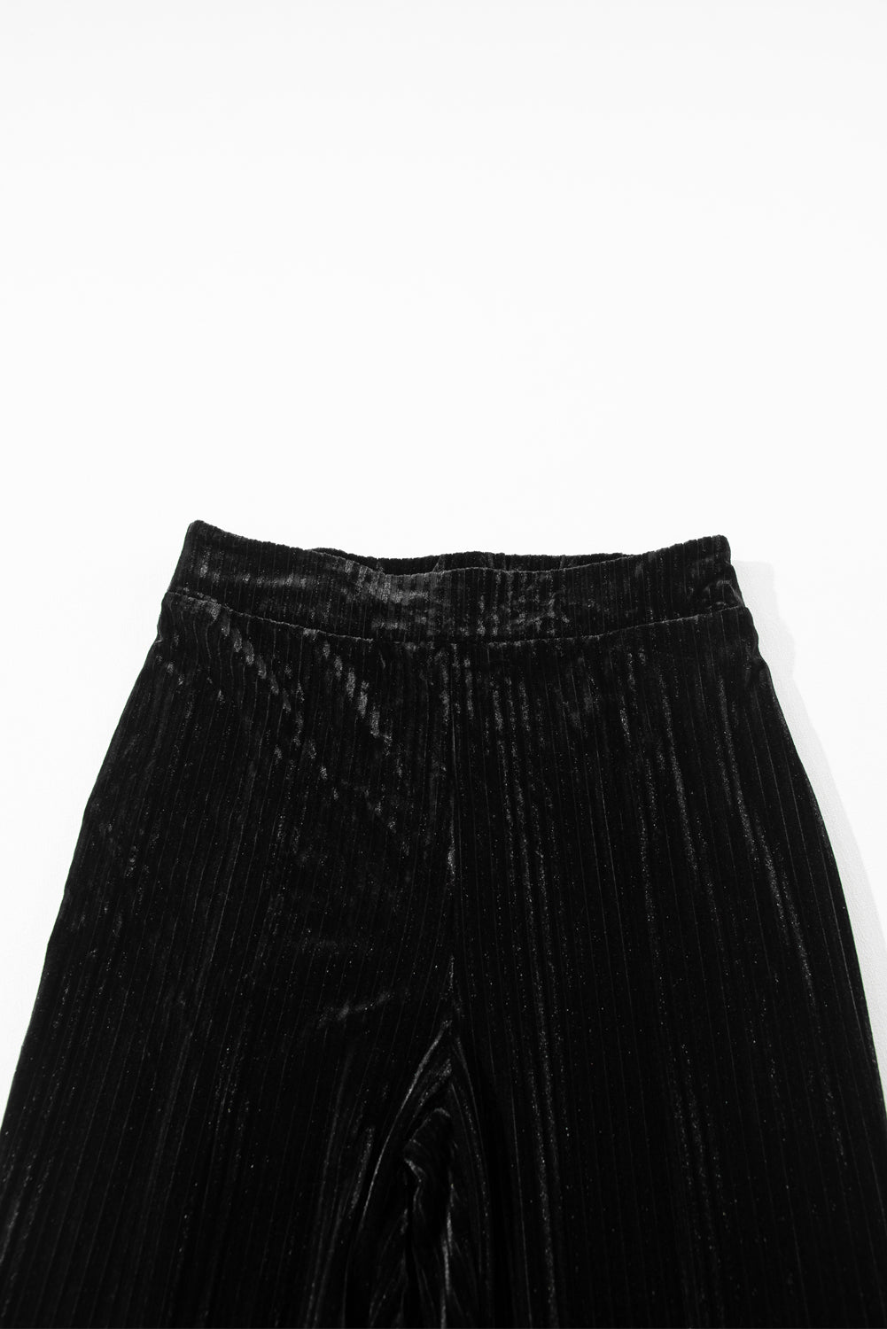 Black Solid Color High Waist Flare Corduroy Pants