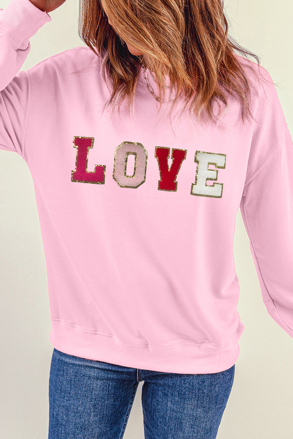 Pink Valentine LOVE Chenille Embroidered Sweatshirt - Cali Chic