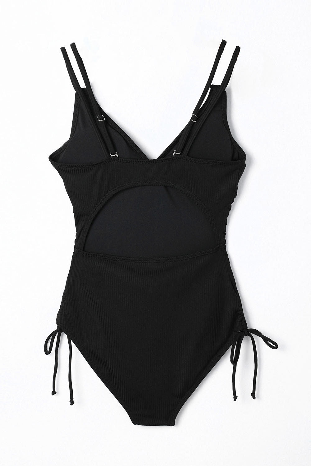 Cali Chic Women Swimsuit Black Adjustable Straps Ribbed Knit One Piece Swimsuit - Cali Chic