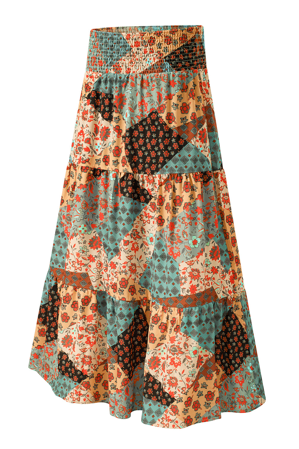 Cali Chic Women Pants Multicolor Boho Print Tie-Up Waist Long Maxi Skirt - Cali Chic