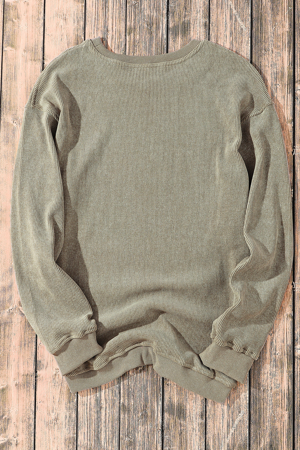 Cali Chic Women Sweatshirt Green Solid Ribbed Knit Round Neck Pullover