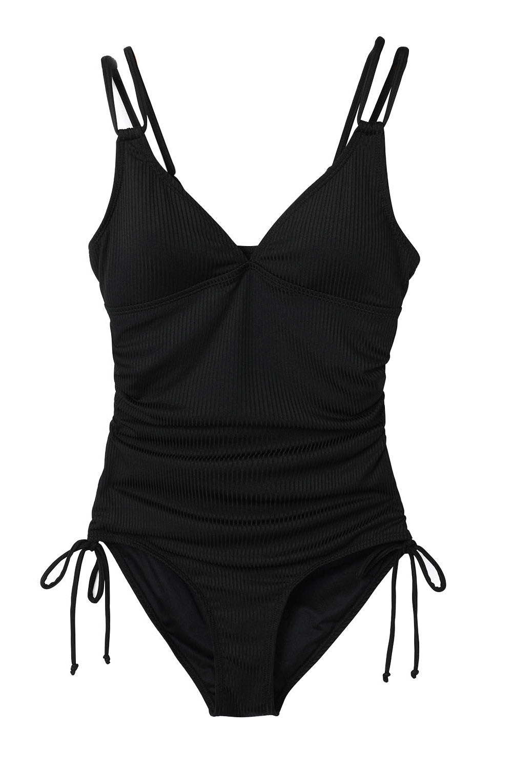 Cali Chic Women Swimsuit Black Adjustable Straps Ribbed Knit One Piece Swimsuit - Cali Chic
