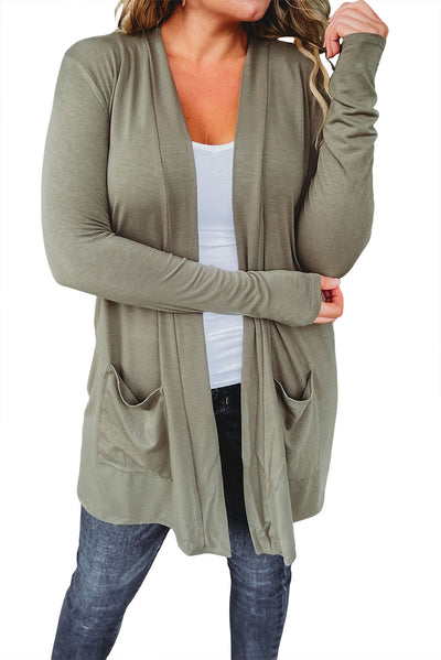 Sage Green Solid Color Slouchy Pockets Tunic Cardigan