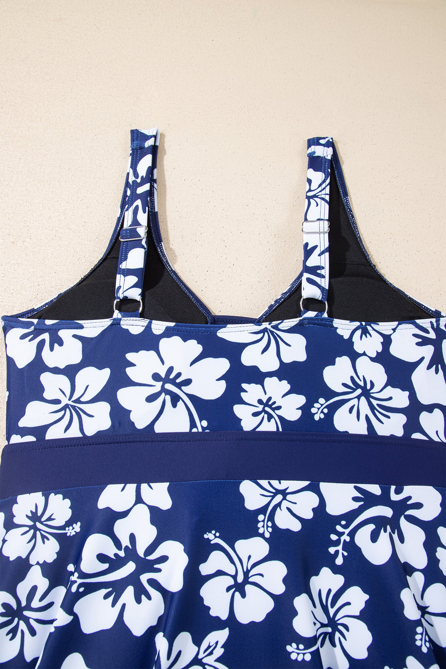 Cali Chic Women Swimsuit Blue Floral Print Patchwork Bow Knot Detail Sleeveless Swim Dress - Cali Chic