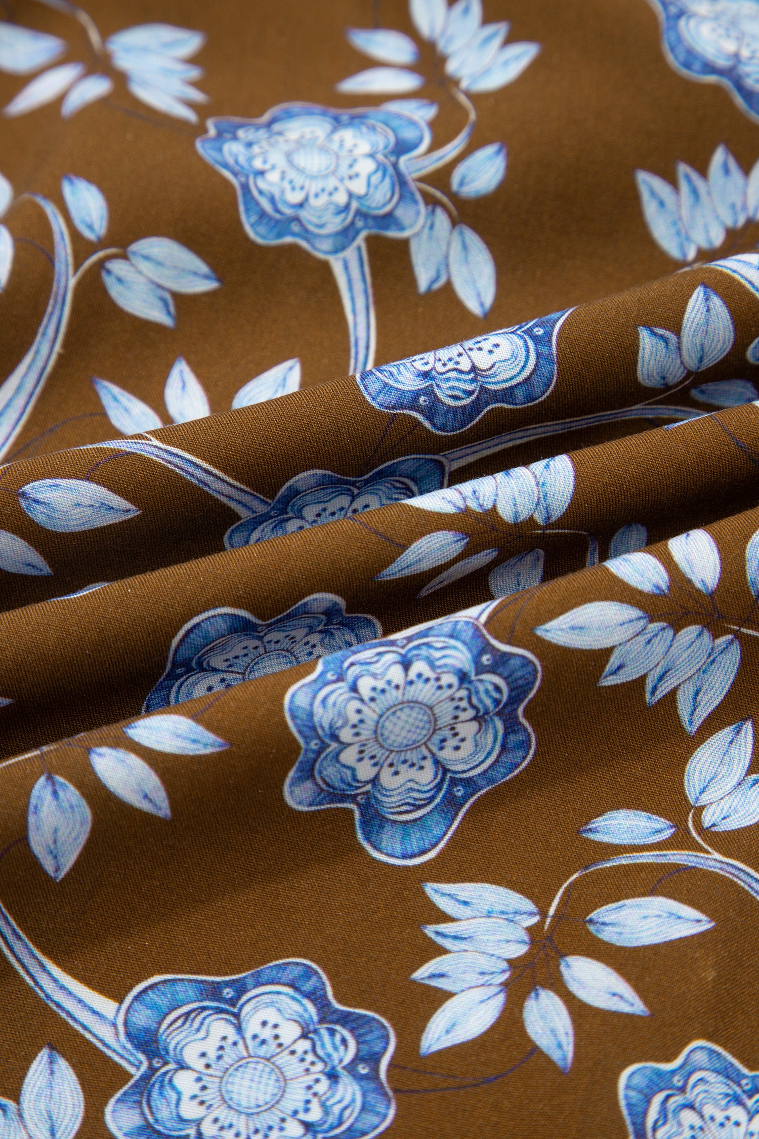 Cali Chic Women Dress Brown Floral Print Ruffled Detail Shirt Collar Button Down Long Sleeve Dress - Cali Chic