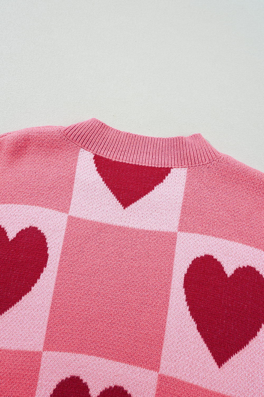 Pink Plus Size Love Heart Block Mock Neck Lantern Sleeve Valentine Sweater - Cali Chic
