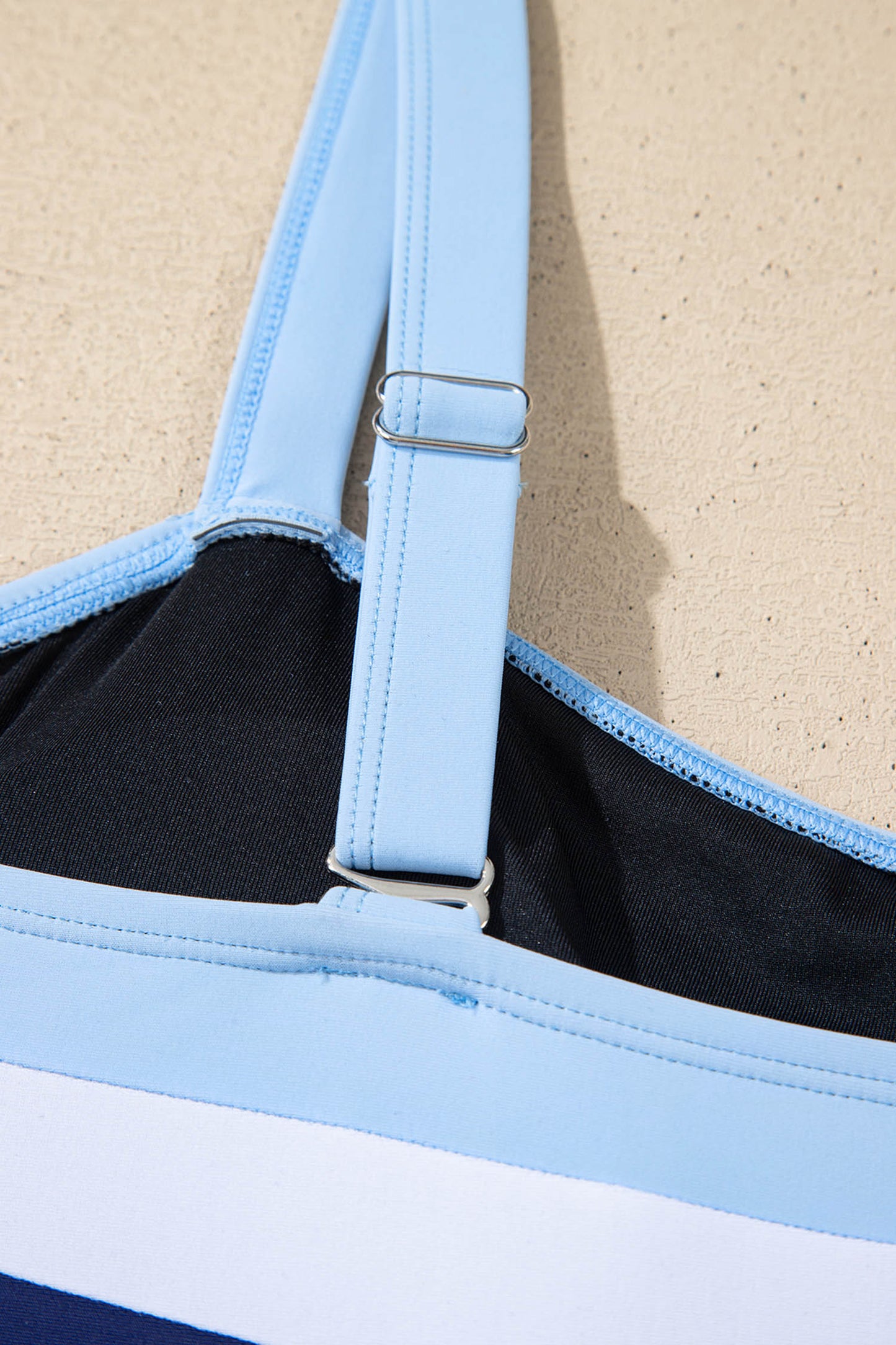 Navy Blue Color Block Detail Adjustable Straps One Piece Swimsuit - Cali Chic