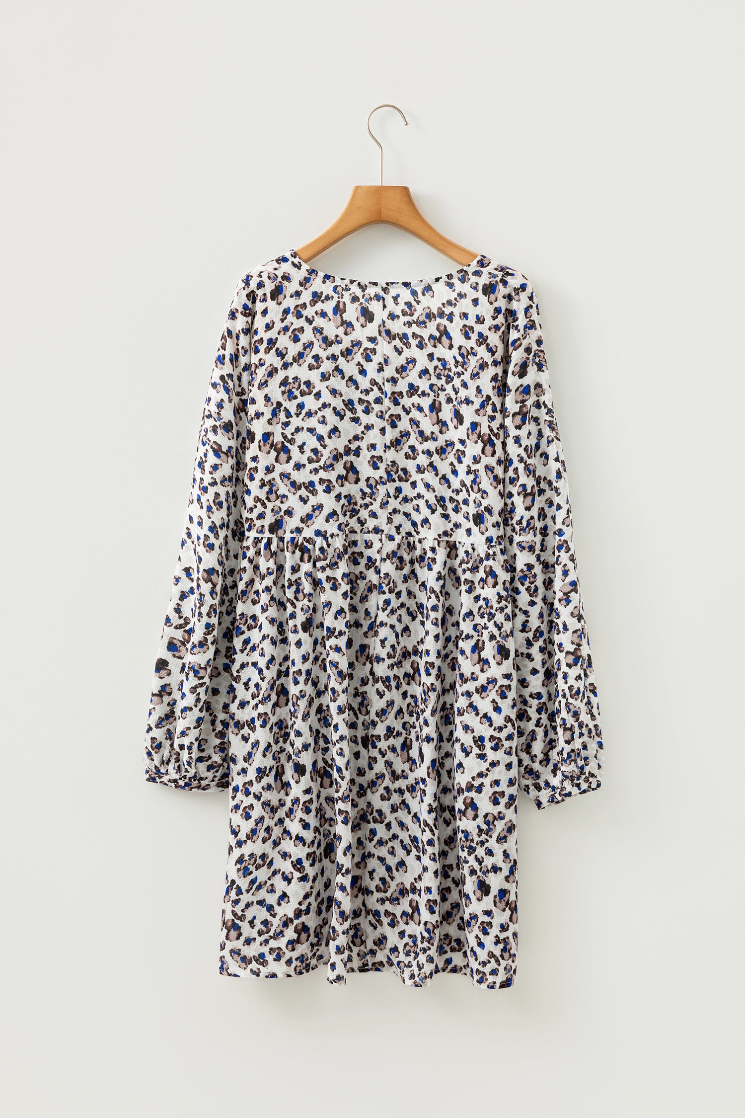 Cali Chic Women Dress Leopard Print V Neck Button Detail Long Sleeve Mini Dress - Cali Chic