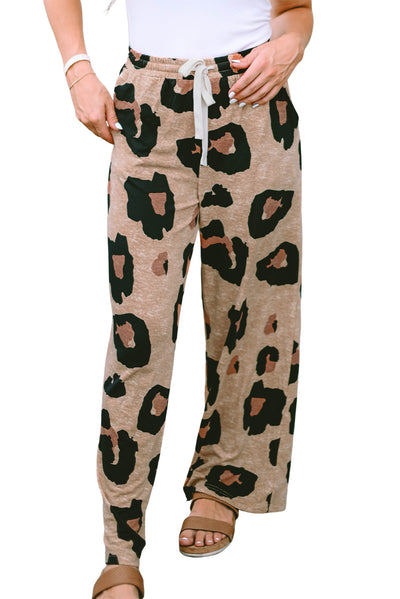 Cali Chic Women Wide Leg Pants Celebrity Leopard Drawstring