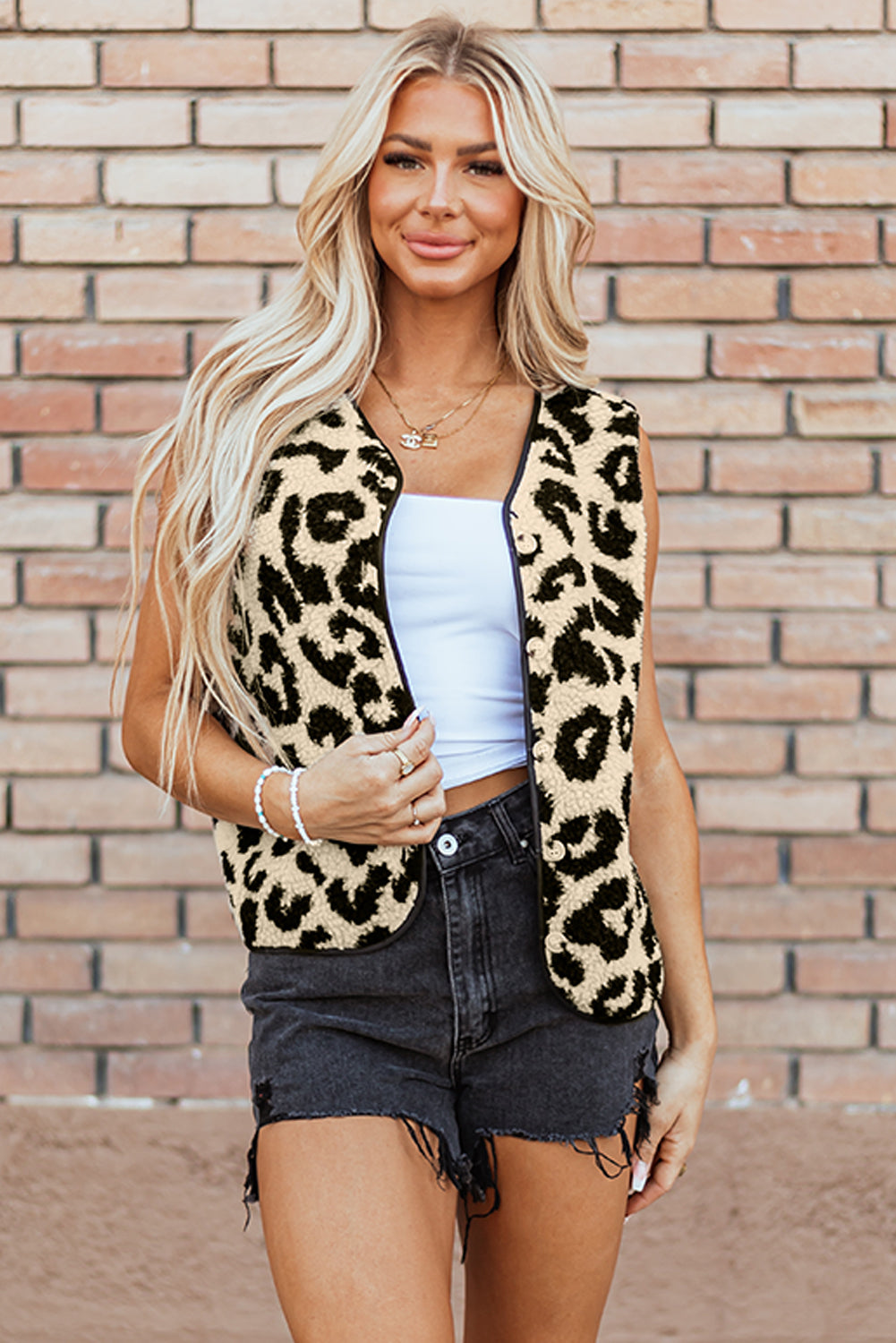 Cali Chic Women Jacket Black Leopard Print Sherpa Vest Coat - Cali Chic